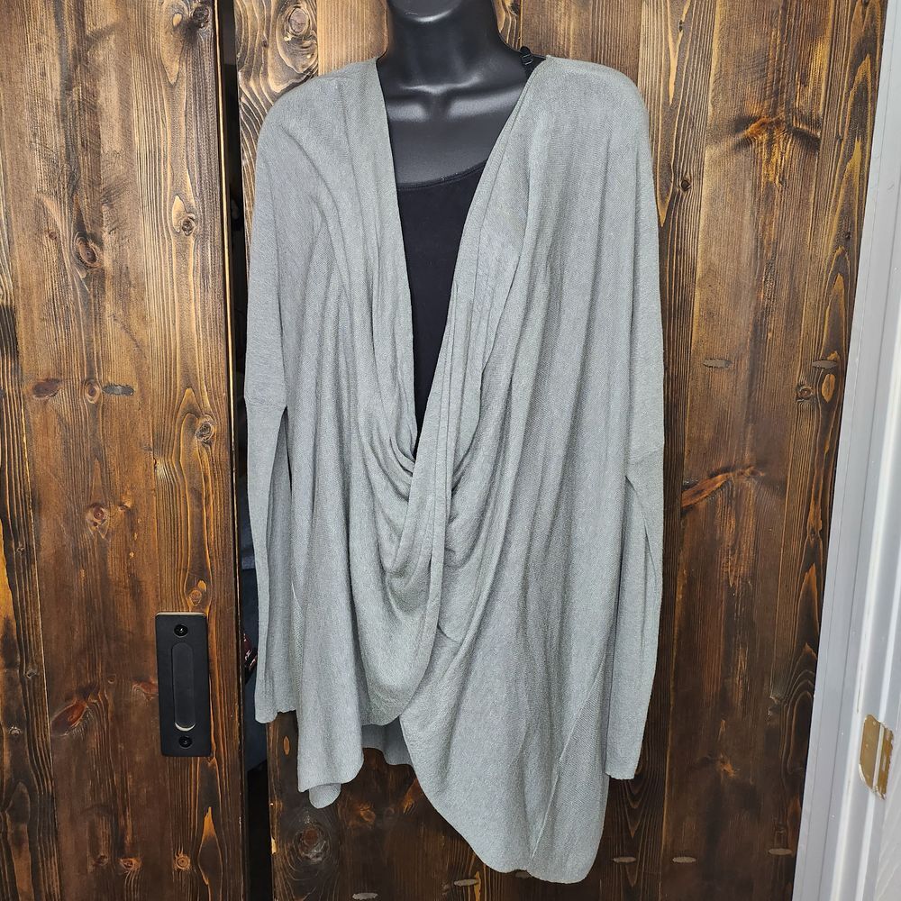 Eileen Fisher Twisted cross over long sleeve Tunic Sweater Large Gray